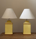 Load image into Gallery viewer, KEPT London Stock Pair of yellow painted lamps
