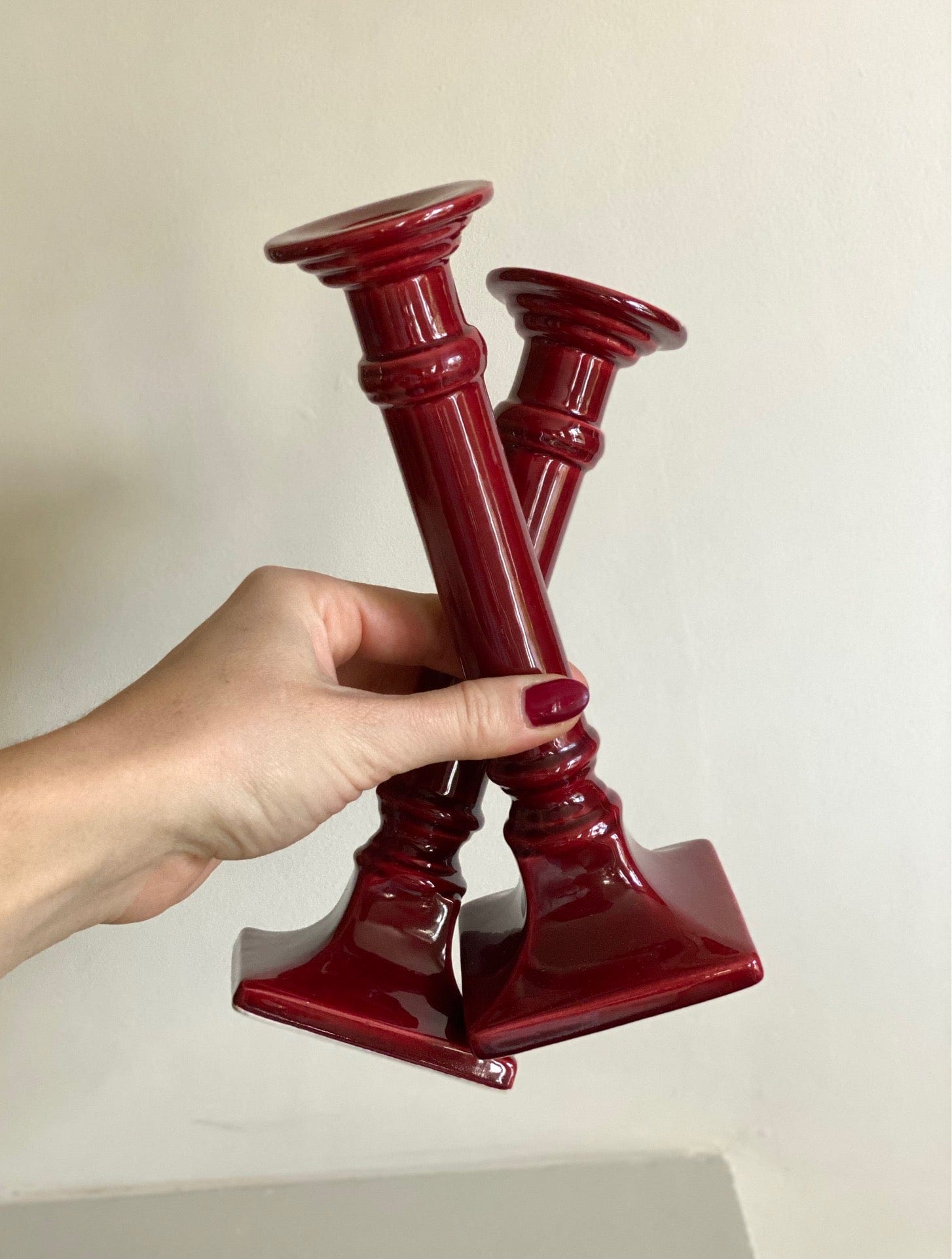 KEPT London Stock Red ceramic candlesticks