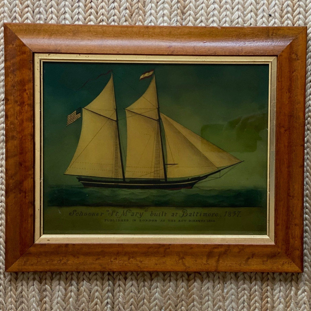 KEPT London Stock Reverse glass ship painting, English