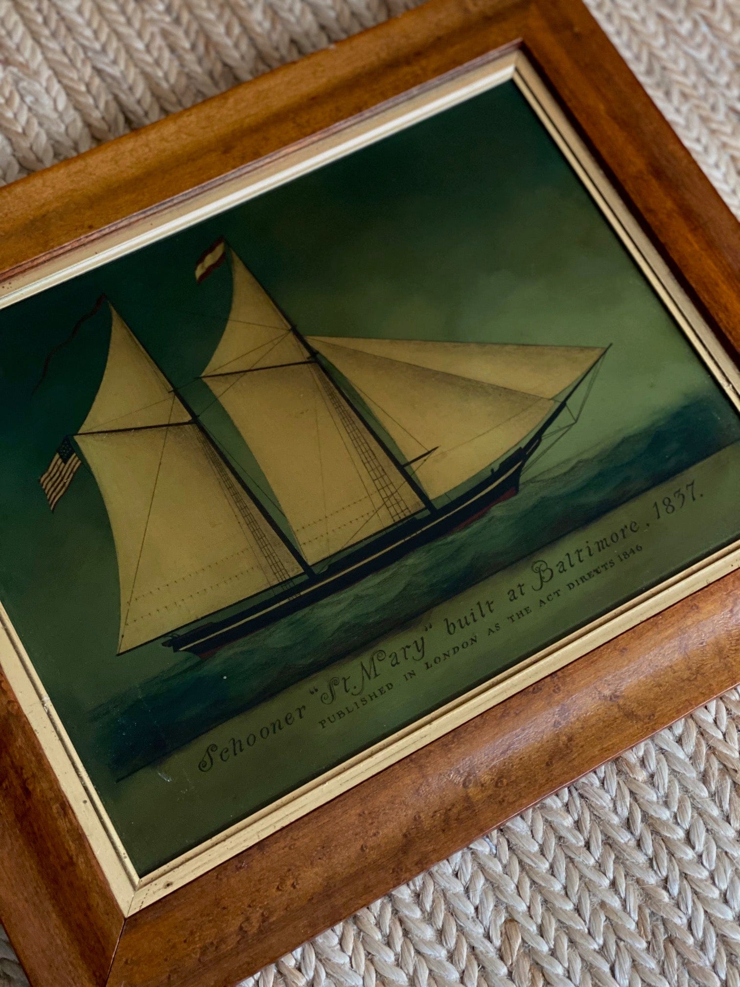 KEPT London Stock Reverse glass ship painting, English