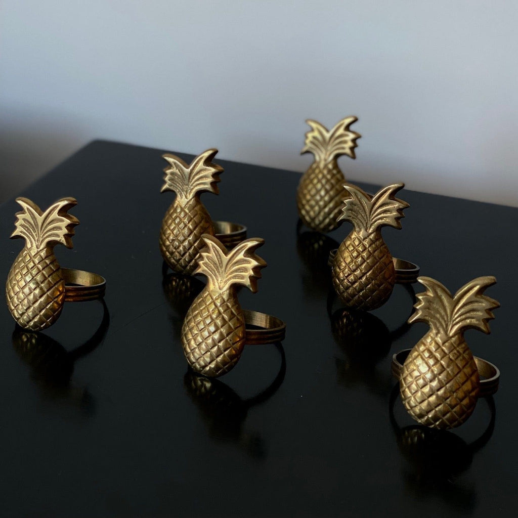 KEPT London Stock Set of six pineapple napkin rings