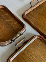 Load image into Gallery viewer, KEPT London Stock Set of three oak trays with copper detail
