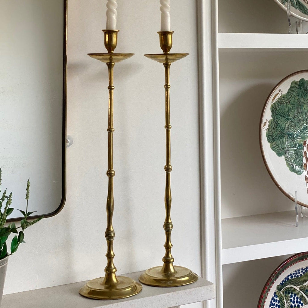 KEPT London Stock Tall brass faux bamboo candlesticks