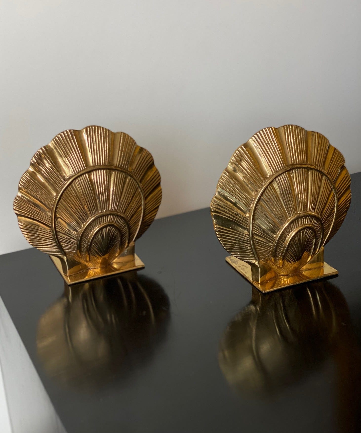 KEPT London Stock Textured brass shell bookends, pair