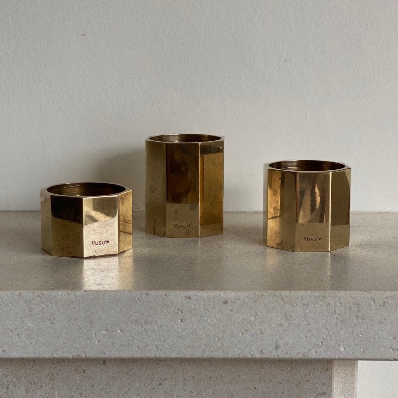 KEPT London Stock Three brass tealight holders, Gusum