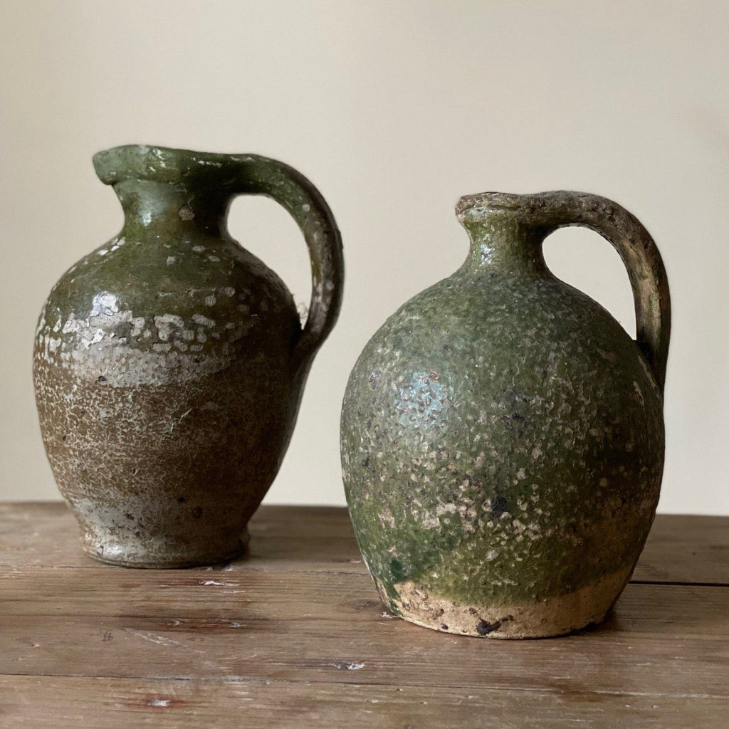 KEPT London Stock Two French green glaze jugs