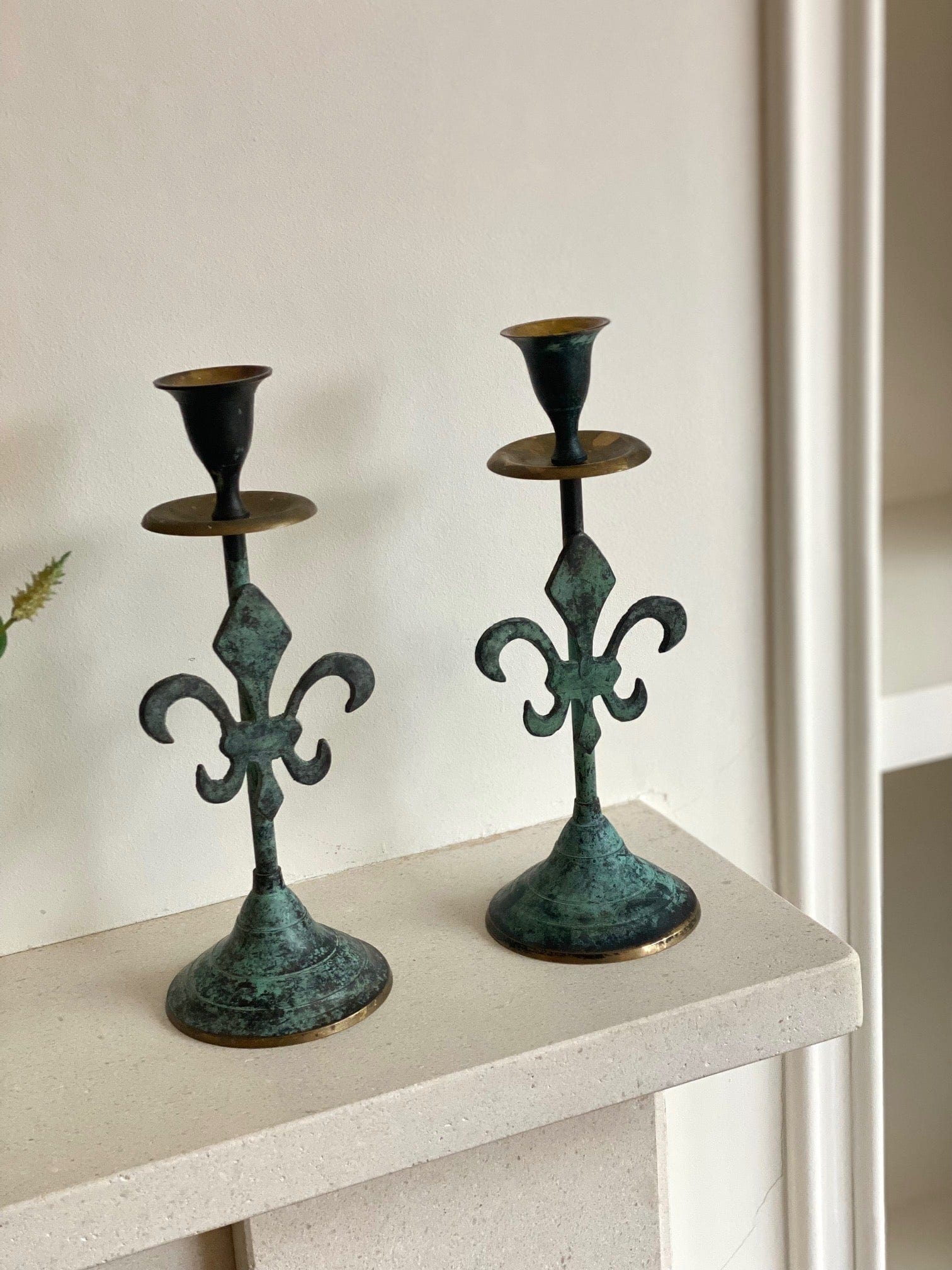 KEPT London Stock Verdigris metal candlesticks