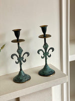 Load image into Gallery viewer, KEPT London Stock Verdigris metal candlesticks
