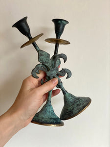 KEPT London Stock Verdigris metal candlesticks