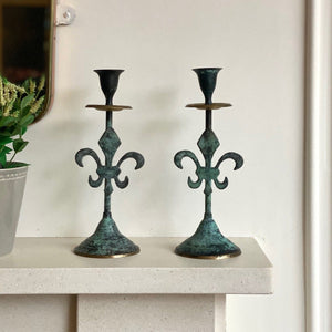 KEPT London Stock Verdigris metal candlesticks