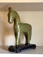 Load image into Gallery viewer, KEPT London Stock Vintage carved wooden horse, with wheels
