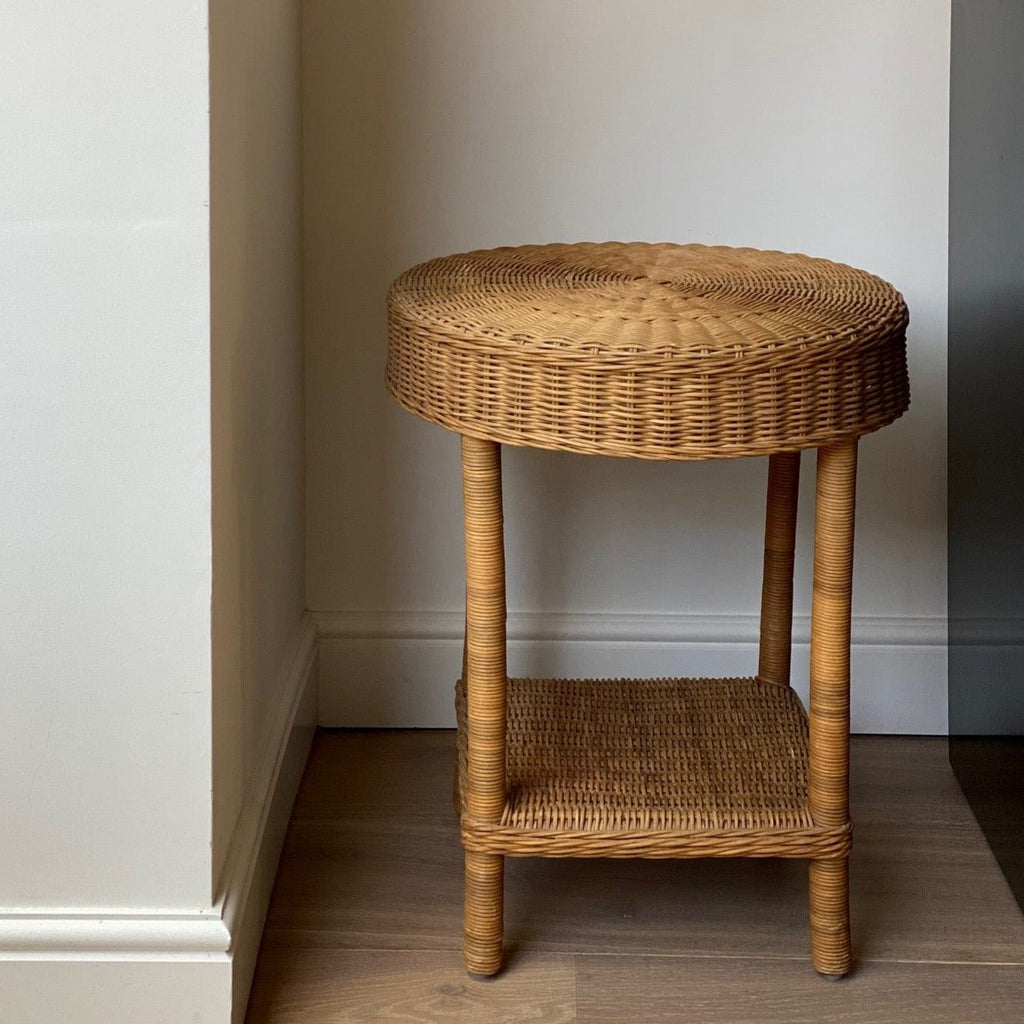 KEPT London Wicker and pine side table