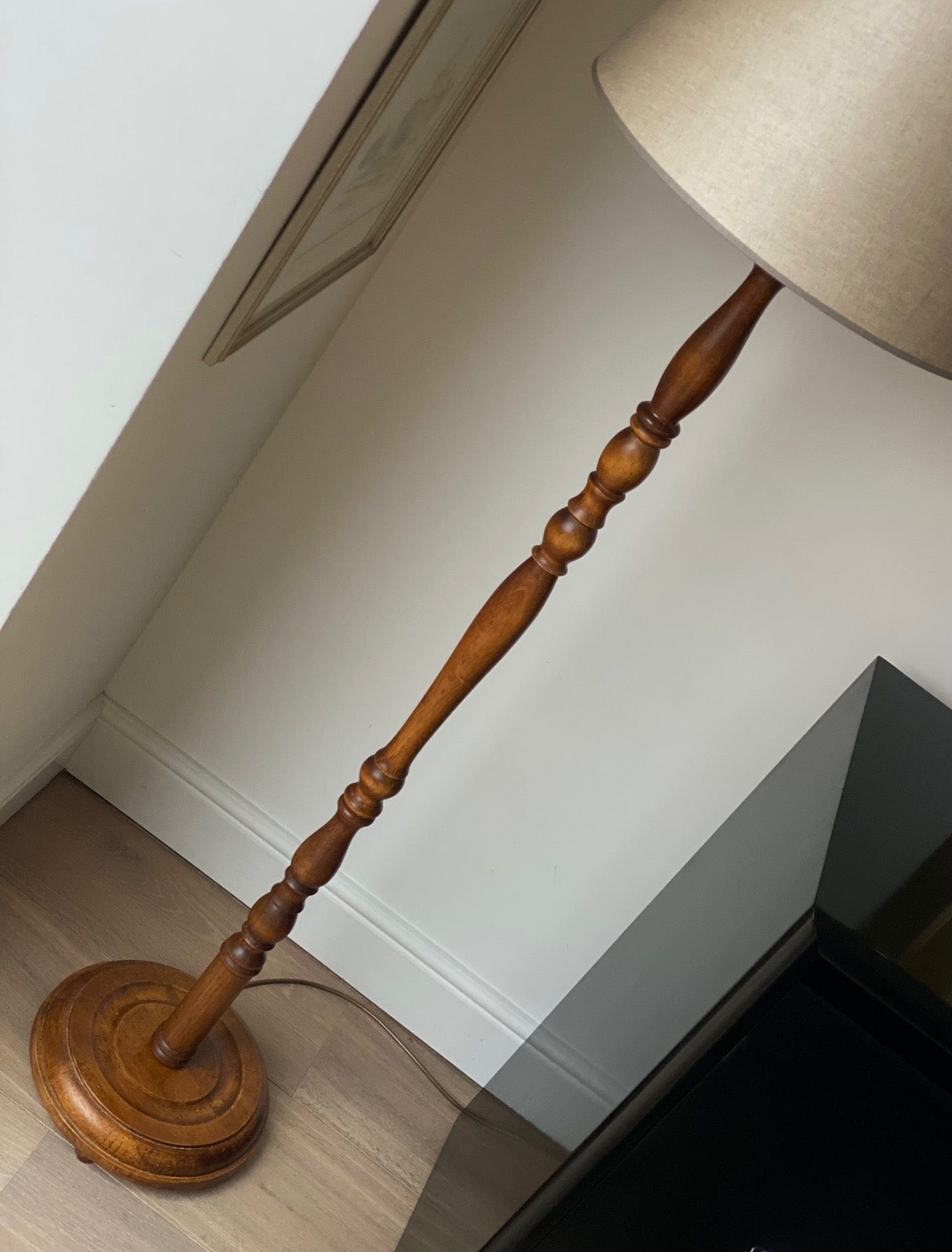 KEPT London Stock Wooden turned floor lamp