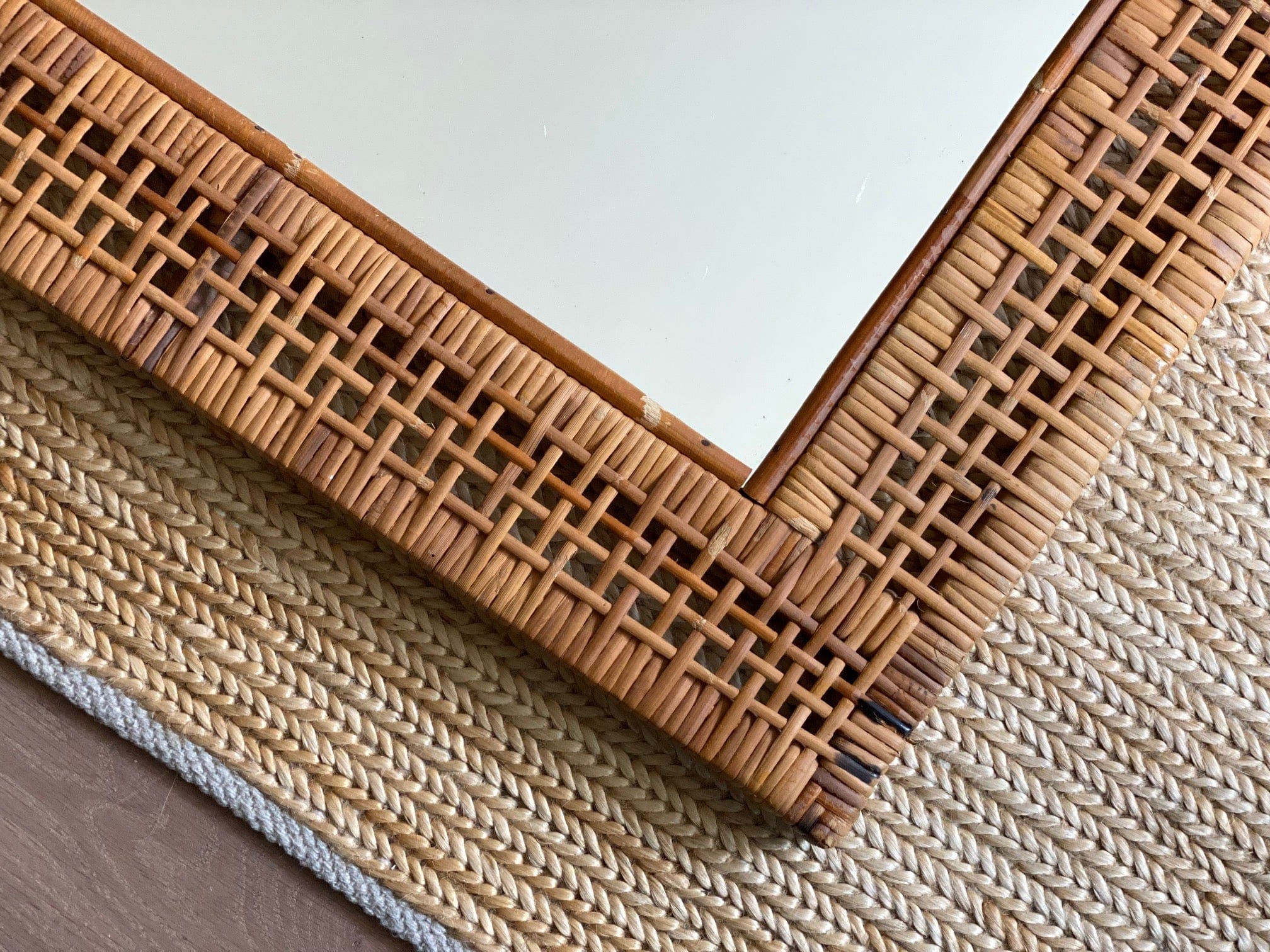 KEPT London Stock Woven cane rectangular mirror