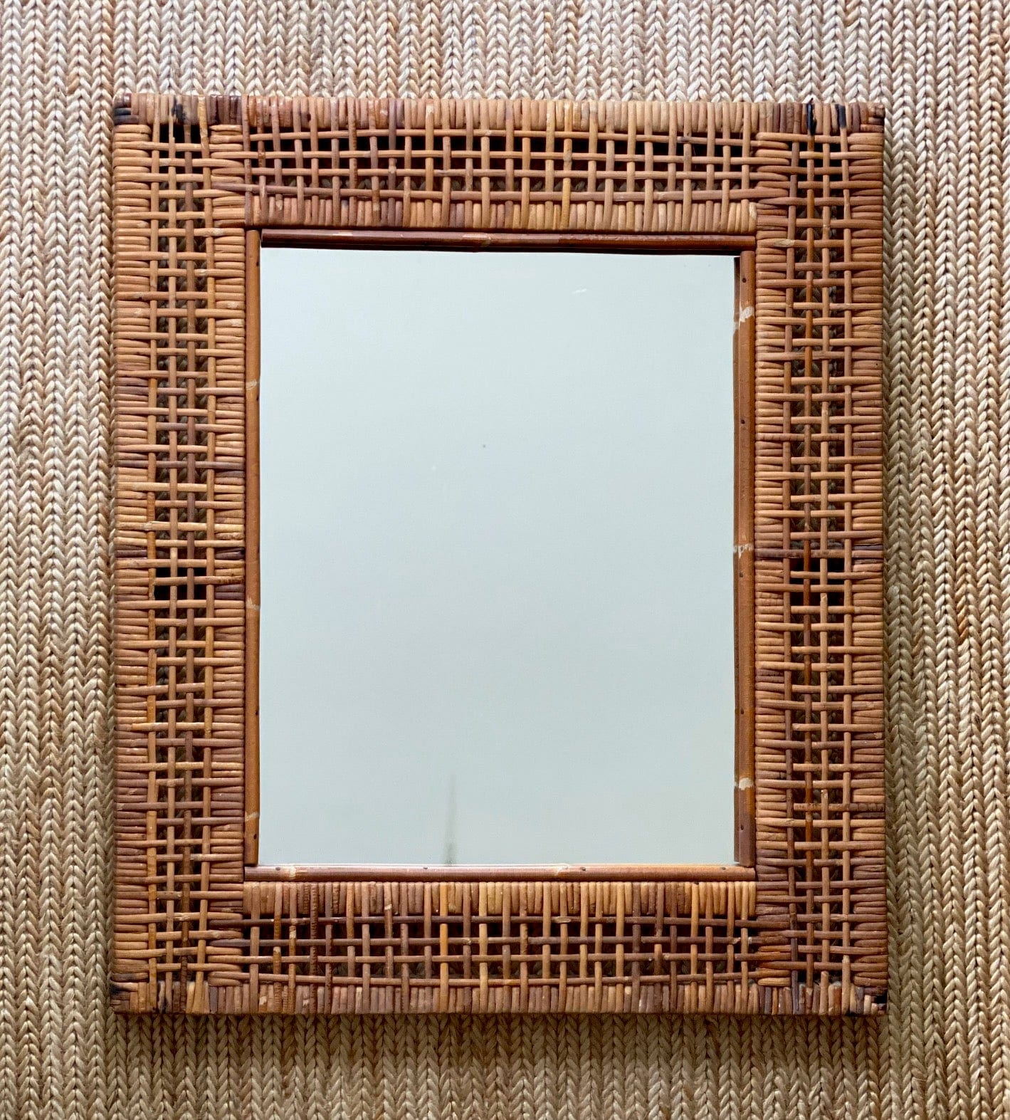 KEPT London Stock Woven cane rectangular mirror