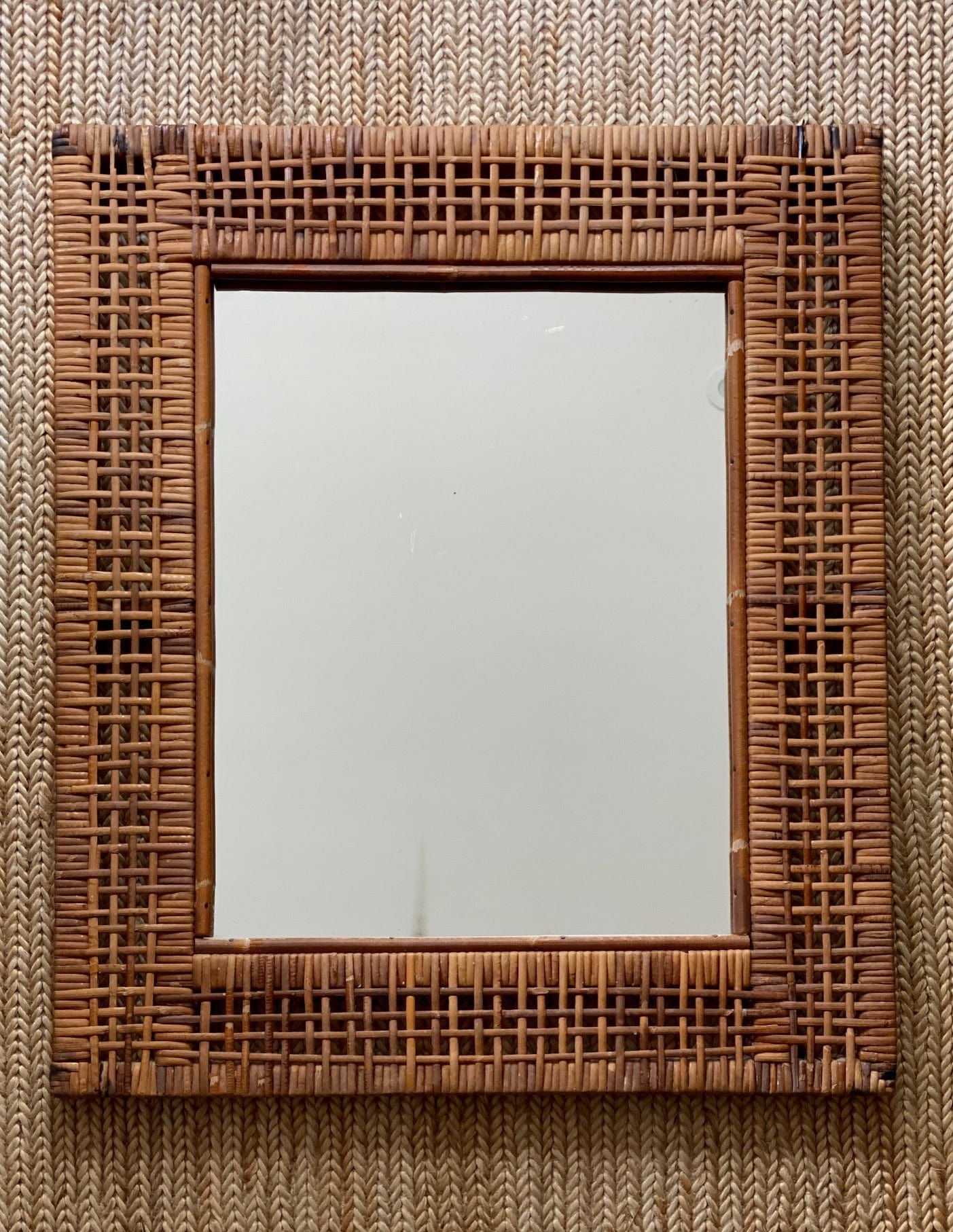 KEPT London Stock Woven cane rectangular mirror