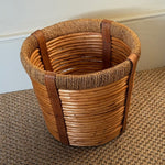 Load image into Gallery viewer, KEPT London Stock Woven wicker and leather planter/ waste paper bin
