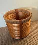 Load image into Gallery viewer, KEPT London Stock Woven wicker and leather planter/ waste paper bin
