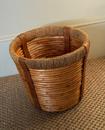 Load image into Gallery viewer, KEPT London Stock Woven wicker and leather planter/ waste paper bin
