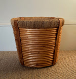 Load image into Gallery viewer, KEPT London Stock Woven wicker and leather planter/ waste paper bin
