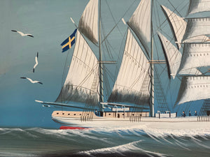 Kept London Stock *Large stylised ship painting, by H. Andersson, 1932