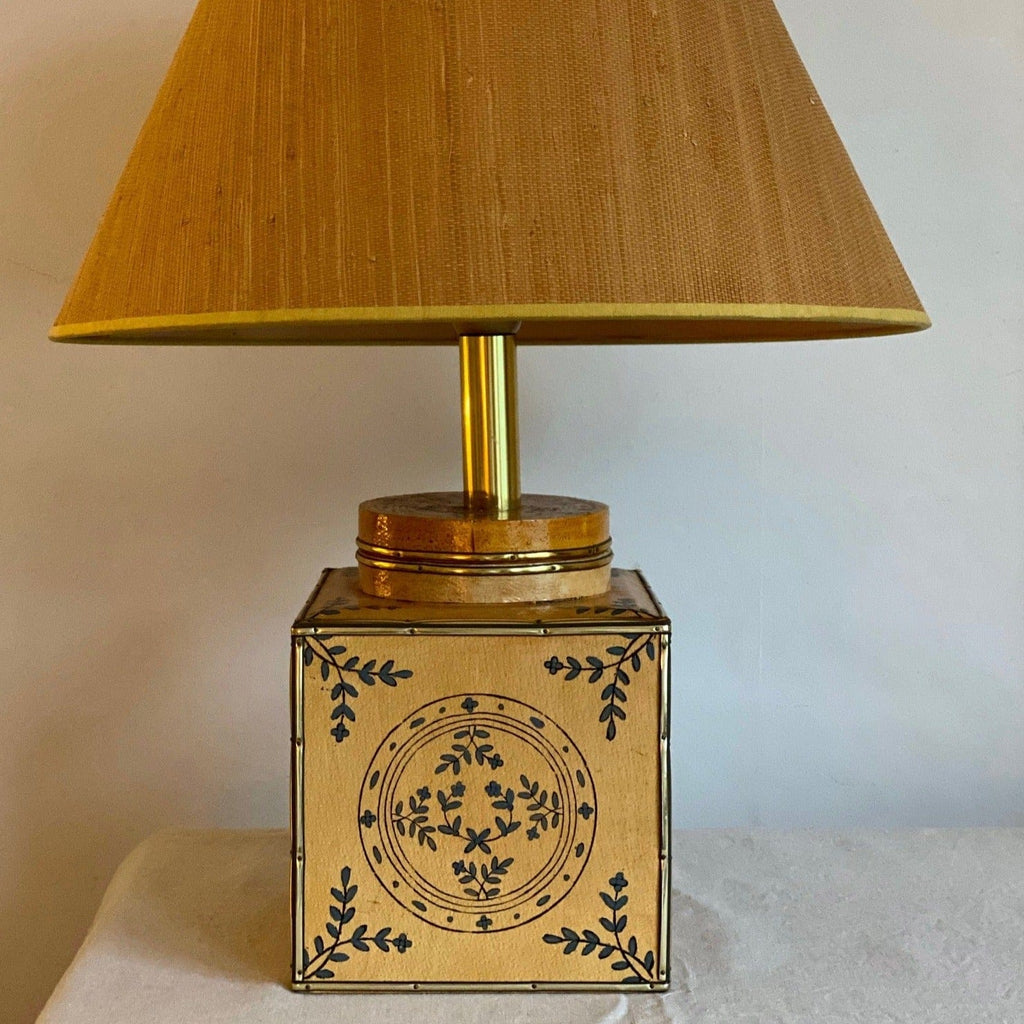 KEPT London Painted wooden lamp with hessian shade