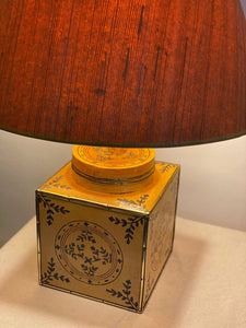 KEPT London Painted wooden lamp with hessian shade