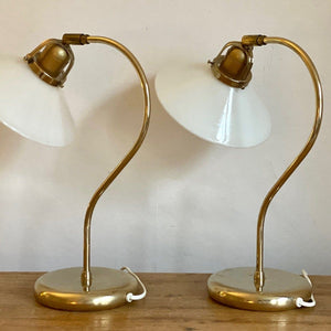 KEPT London Pair of brass lamps with glass shades