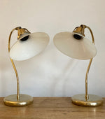 Load image into Gallery viewer, KEPT London Pair of brass lamps with glass shades
