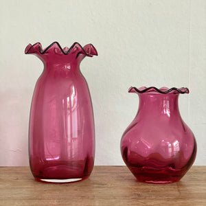 Kept London Two cranberry glass vases