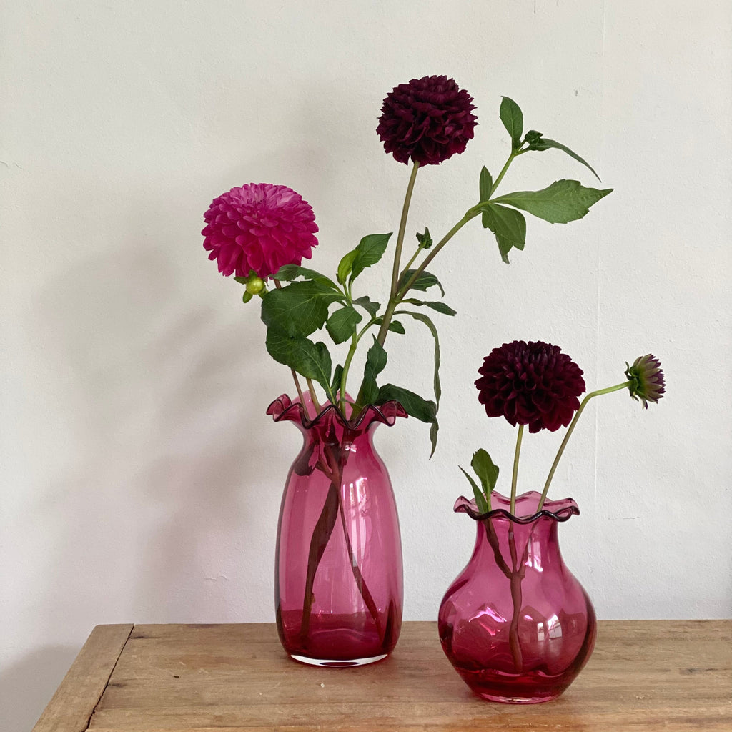 Kept London Two cranberry glass vases