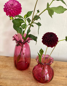 Kept London Two cranberry glass vases